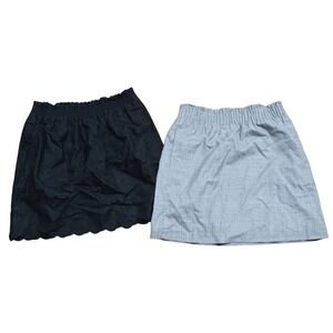 J. Crew Bundle 2 Mini Skirts Size 2 Linen Scalloped Hem Pull On Gray Black